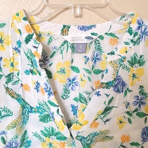 Old Navy Linen Blend Tropical Bird Print Popover Blouse - Size XL - Picture 2 of 6